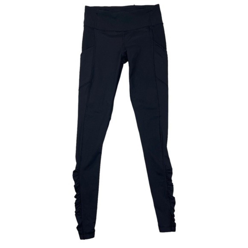Lululemon Womens Black Speed Tight III Ruched Leggings Solid Side Pockets